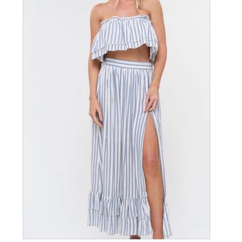 🌸2 Pc. Set🌸Listicle Striped Layered Crop Top & Maxi Skirt Set.